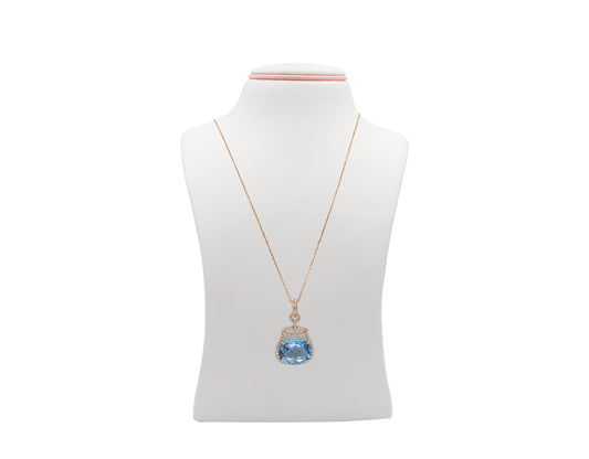 18K Rose Gold Necklace With Blue Topaz Gemstone And Diamonds