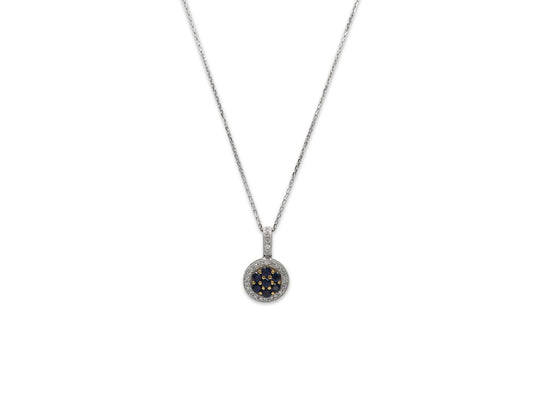 18K White Gold Necklace With Blue Sapphire Gem And Diamonds GR007128