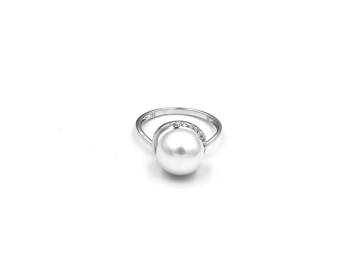 18K White Gold Ring With South Sea Pearl And Diamonds LMR06227