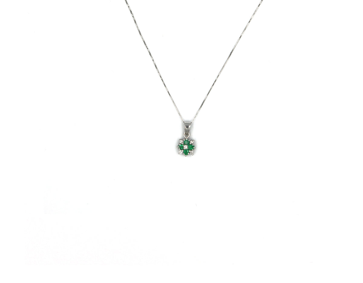 18K White Gold Necklace With Emerald Gemstone And Diamonds DK00235