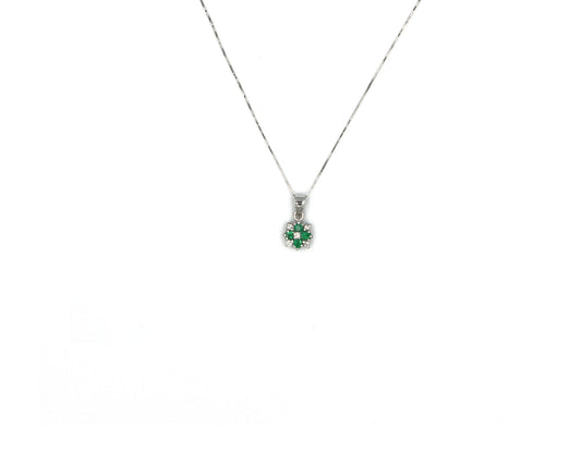 18K White Gold Necklace With Emerald Gemstone And Diamonds DK00235