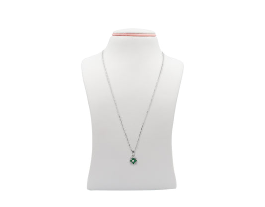 18K White Gold Necklace With Emerald Gemstone And Diamonds DK00235