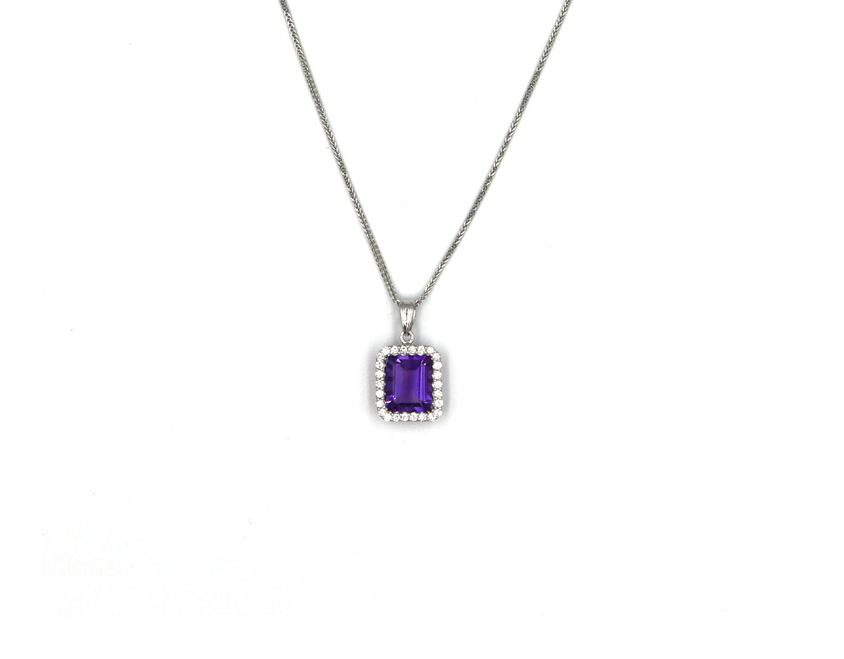 18K White Gold Necklace With Amethyst Gemstone And Diamonds DK122781