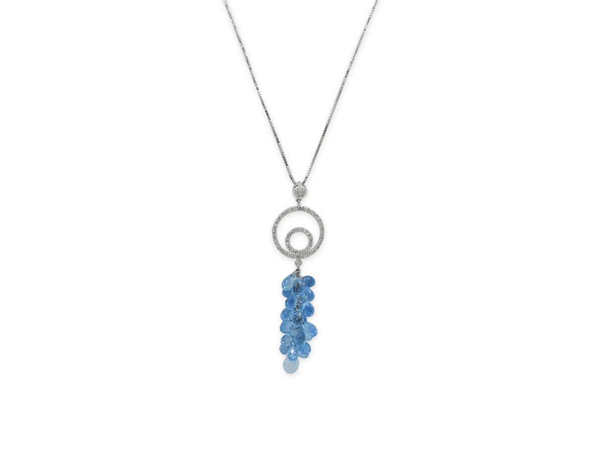 18K White Gold Necklace With Blue Topaz Gemstone And Diamonds DK61443