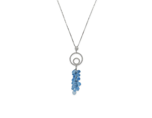 18K White Gold Necklace With Blue Topaz Gemstone And Diamonds DK61443