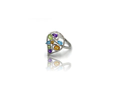 18K White Gold Ring With Diamonds And Multicolor Gemstones HN523626