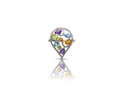 18K White Gold Ring With Diamonds And Multicolor Gemstones HN523626