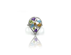 18K White Gold Ring With Diamonds And Multicolor Gemstones HN523626