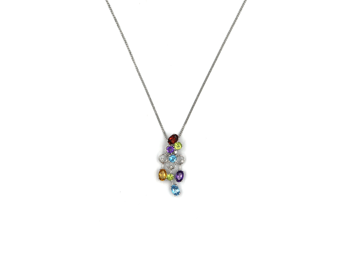 18K White Gold Necklace With Multicolor Gemstones And Diamonds  HN526164