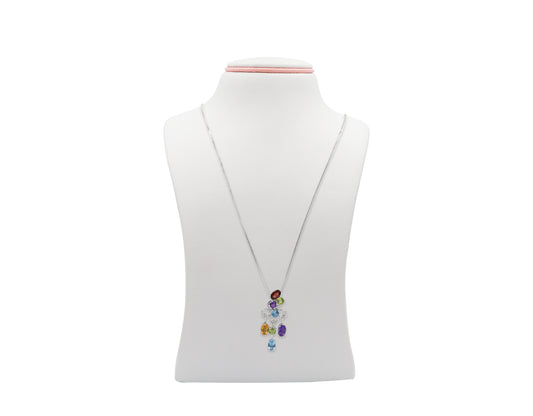 18K White Gold Necklace With Multicolor Gemstones And Diamonds  HN526164