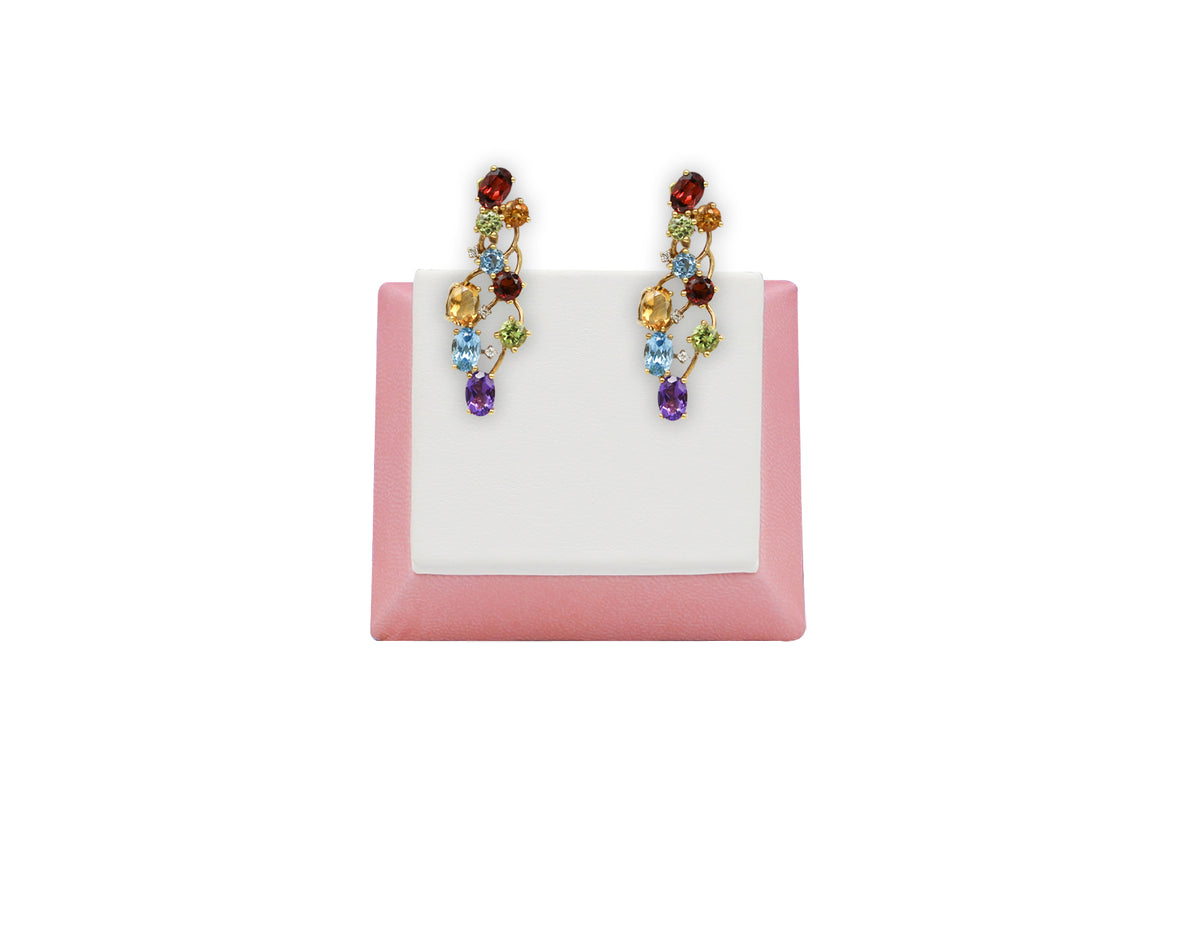 18K Gold Earring With Diamonds And multicolor Gemstones HN527071