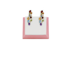 18K Gold Earring With Diamonds And multicolor Gemstones HN527071