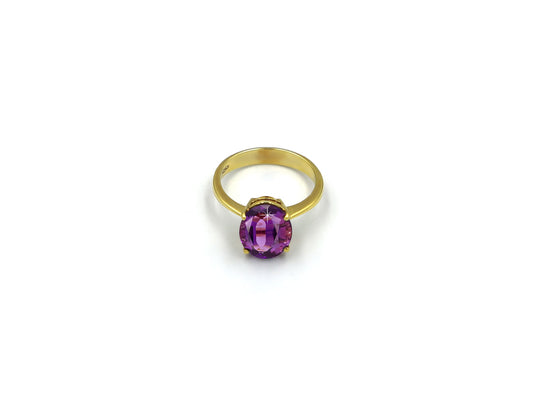 18K Gold Ring With Oval Amethyst Gemstone LMR06073