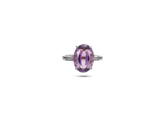 18K White Gold Ring With Oval Shape big Amethyst LMR06098