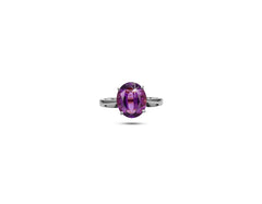 18K White Gold Ring With Oval Amethyst Gemstone LMR06099