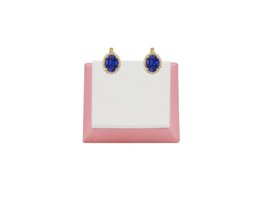 18K Gold Earring With Diamond And Blue Sapphire Gemstone LMR06987