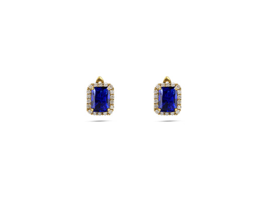 18K Gold Earring With Diamond And Blue sapphire Gemstone LMR06991