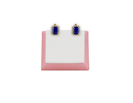 18K Gold Earring With Diamond And Blue sapphire Gemstone LMR06991