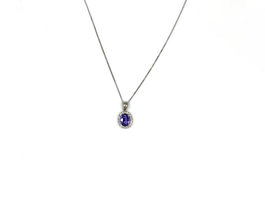 18K White Gold Necklace With Diamonds & Blue sapphire Gemstone LMR07299