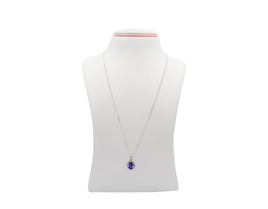 18K White Gold Necklace With Diamonds & Blue sapphire Gemstone LMR07299