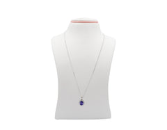 18K White Gold Necklace With Diamonds & Blue sapphire Gemstone LMR07299