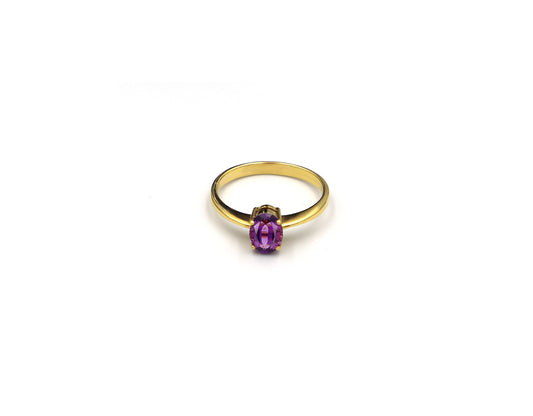 18K Gold Ring With Oval Shape Amethyst Gemstone LMR07416