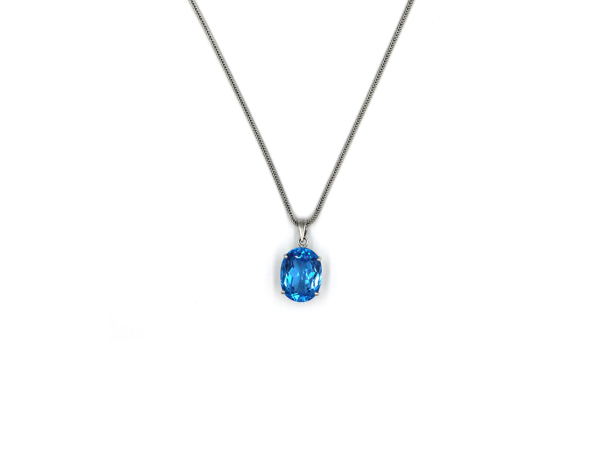 925 Silver Necklace With Blue Topaz Gemstone LMR07603