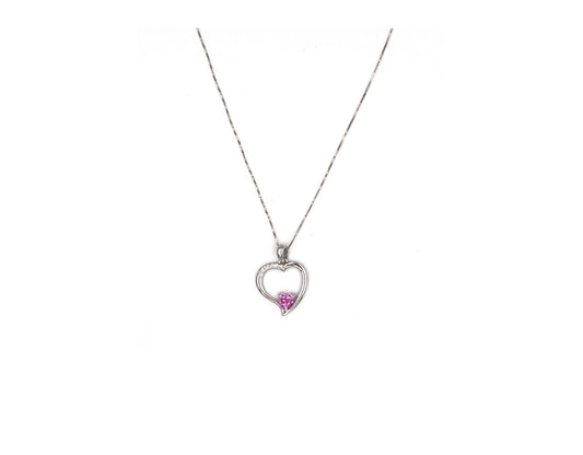 18K White gold necklace With pink sapphire with diamonds LMR07756