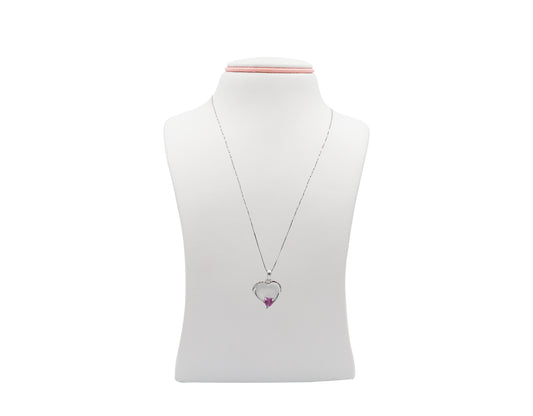 18K White gold necklace With pink sapphire with diamonds LMR07756