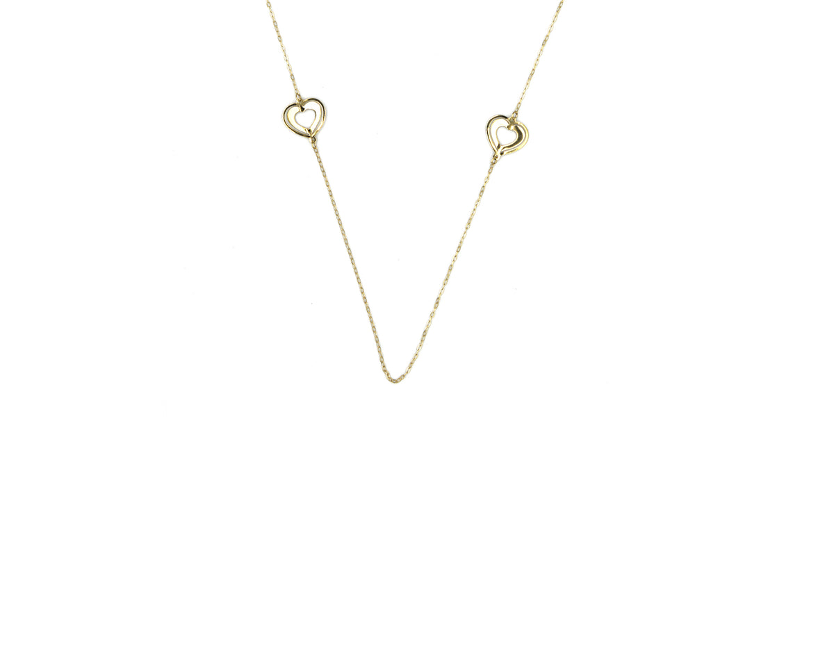 18k Gold Necklace with Heart Charms