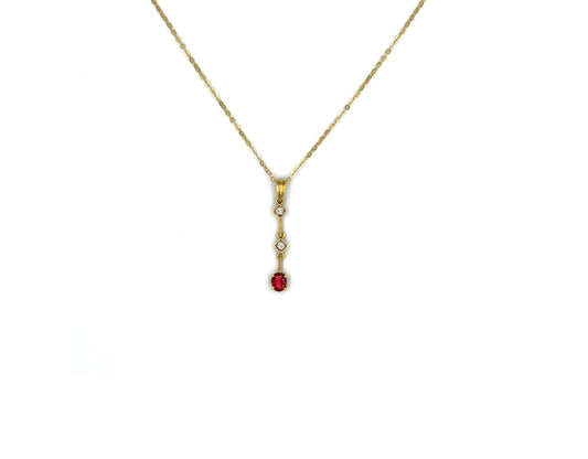 18K Gold Necklace With Ruby And Diamonds R06174