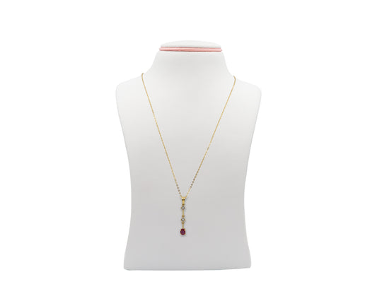 18K Gold Necklace With Ruby And Diamonds R06174