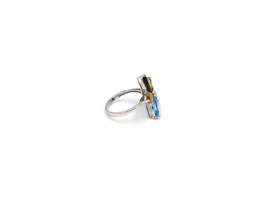 18K White Gold Ring With Multicolor Gemstone And Diamonds R20035C