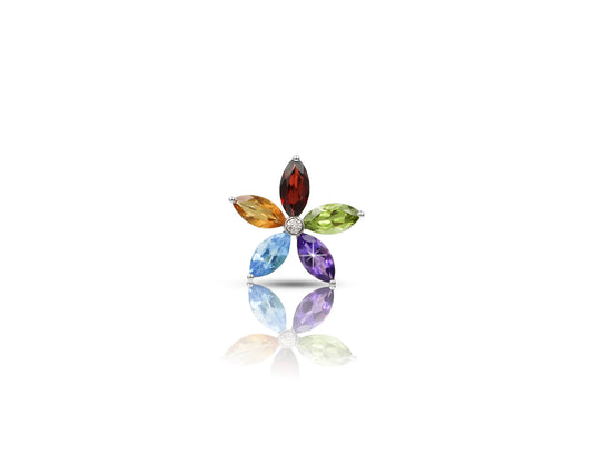 18K White Gold Ring With Multicolor Gemstone And Diamonds R20035C