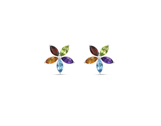 18K Gold Earring With Multicolor Gemstones And Diamonds R20035ZA