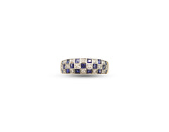 18K Gold Ring With Blue sapphire Gemstones And Diamonds SP00609